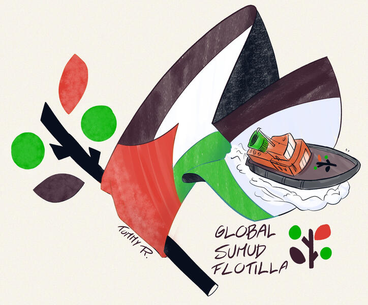 A piece for spreading awareness about the Global Sumud Flotilla initiative.
